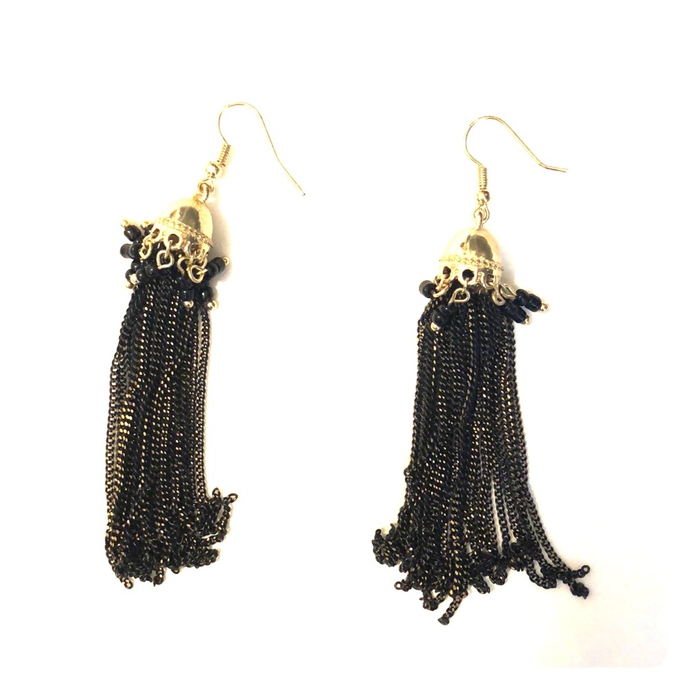 Black and gold tassel earrings